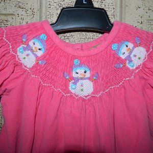 Stellybelly Corduroy Smocked Snowmen Romper Size 6M (H-36)